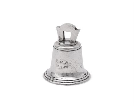 
	
		A SILVER BELL
		GOLDSMITHS AND SILVERSMITHS CO. LTD., LONDON 1927
		Engraved E.C.A above 30.6.29
		8.5cm (3 1/4in) high
