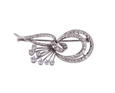 
	
		A DIAMOND SPRAY BROOCH
		The scrolled brooch set with eight cut diamonds, with a spray of brilliant cut diamonds on wire