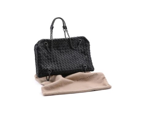 
	
		BOTTEGA VENETA, INTRECCIATO 
		A WOVEN BLACK LEATHER SHOULDER BAG
		With twin leather and black chain shoulder straps, t