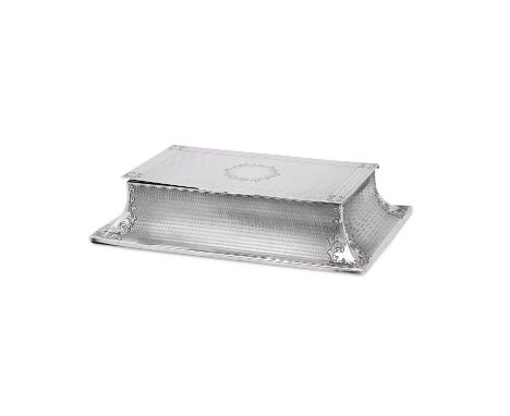 
	
		AN EDWARDIAN SILVER RECTANGULAR CIGARETTE BOX
		SAMPSON MORDAN &amp; CO., LONDON 1909
		With engine turned decoration, t