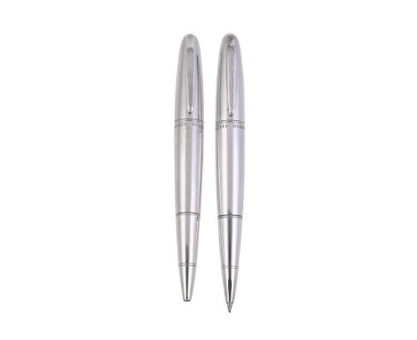 
	
		ALFRED DUNHILL, TORPEDO, A SILVER PENCIL AND BALLPOINT PEN 
		Cap and Barrel: Polished silver cap and barrel, stamped 92