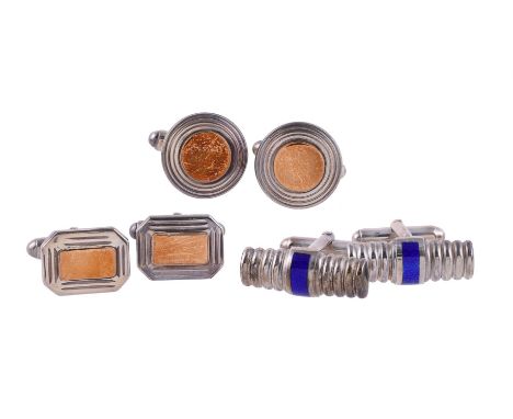 
	
		A SMALL COLLECTION OF SILVER COLOURED CUFFLINKS
		To include a pair of silver and gold coloured circular cufflinks, stam