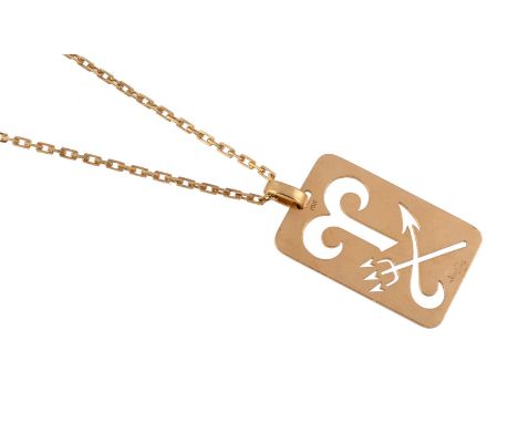 
	
		JEAN SAIIS, A ZODIAC PENDANT
		The pierced rectangular pendant pierced with the Aries symbol above a devil tail and pitc