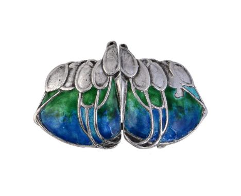 
	
		ARCHIBALD KNOX FOR LIBERTY &amp; CO, CYMRIC, AN ENAMELLED BELT BUCKLE 
		BIRMINGHAM 1903
		The panel decorated with styl