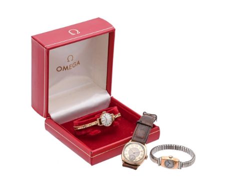 
	
		OMEGA 
		A LADY'S GOLD WRIST WATCH, NO.5115642, CIRCA 1975
		Movement: Cal. 485, manual wind, 17 jewels
		Case: 9 carat 