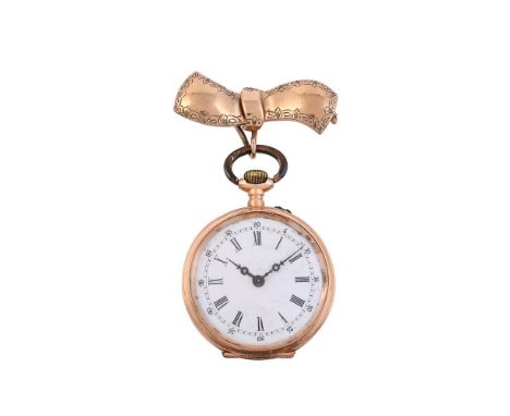 
	
		UNSIGNED 
		A SWISS GOLD COLOURED KEYLESS WIND OPEN FACE FOB WATCH, NO. 15177
		Movement: Swiss cylinder, three armed fl