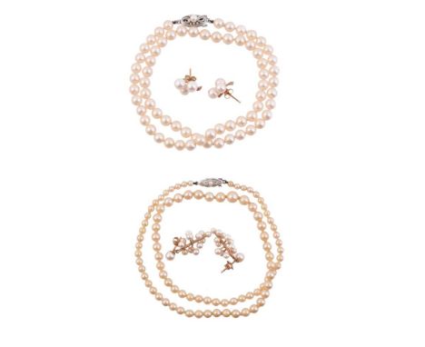 
	
		A SMALL COLLECTION OF CULTURED PEARL JEWELLERY
		Comprising a pair of cultured pearl drop earrings, the pearls on undula