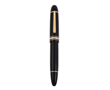 
	
		MONTBLANC, MEISTERSTÜCK 149 
		A BLACK FOUNTAIN PEN
		Cap and Barrel: black cap and barrel, the cap wit a gilt clip and 