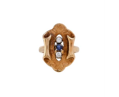 
	
		CREPERIO ENRICO, A 1970S ITALIAN SAPPHIRE AND DIAMOND PANEL RING
		The textured and scrolled lobed panel set with two br