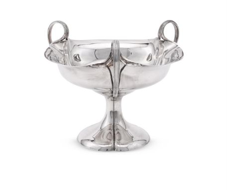 
	
		AN EDWARDIAN SILVER PEDESTAL BOWL
		HORACE WOODWARD &amp; CO. LTD., LONDON 1905
		With three reeded scroll handles and o