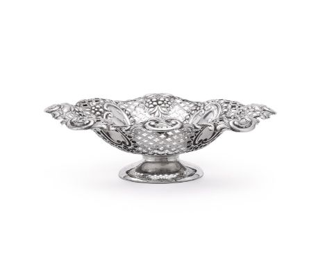 
	
		A VICTORIAN SILVER SHAPED CIRCULAR PIERCED PEDESTAL BOWL
		MAPPIN BROTHERS, SHEFFIELD 1897
		With an embossed C-scroll a