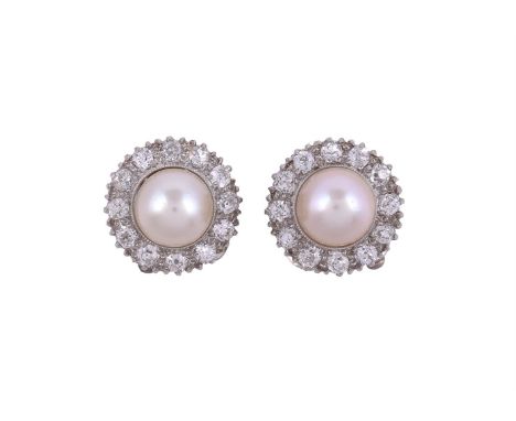 
	
		A PAIR OF CULTURED PEARL AND DIAMOND EAR CLIPS
		The central cultured pearls within a surround of old European cut diamo