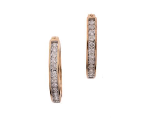 
	
		A PAIR OF DIAMOND HOOPED EARRINGS
		The earrings set with brilliant cut diamonds, stamped 9k, approximately 1.00 carat t