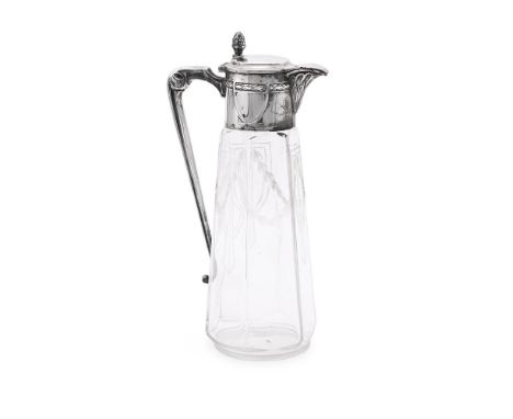 
	
		A GERMAN SILVER MOUNTED TAPERING GLASS DECANTER
		WILHELM BINDER, POST 1886, .800 STANDARD 
		With a cone finial to the 