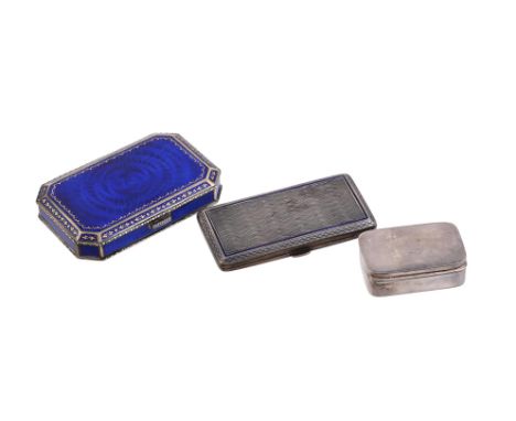 
	
		AN AUSTRIAN SILVER COLOURED AND ENAMEL CANTED RECTANGULAR BOX
		VIENNA POST 1922 .900 STANDARD, CIRCA 1944
		With blue t