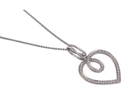 
	
		A DIAMOND HEART PENDANT
		The open scrolled heart set with brilliant cut diamonds, approximately 0.58 carats total, with