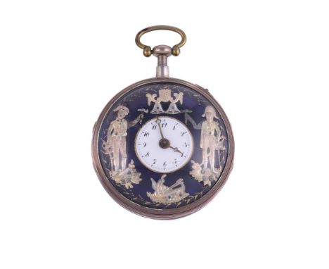 
	
		A WHITE METAL OPEN FACE AUTOMATON POCKET WATCH
		NO. 10291, 19TH CENTURY
		Movement: Full plate movement with automaton 