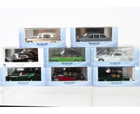 Neo 1:43 Scale Models, including Ford Granada Coupe, Hudson Hornet V8, Ford P7 20M Coupe and five others, in original boxes, 