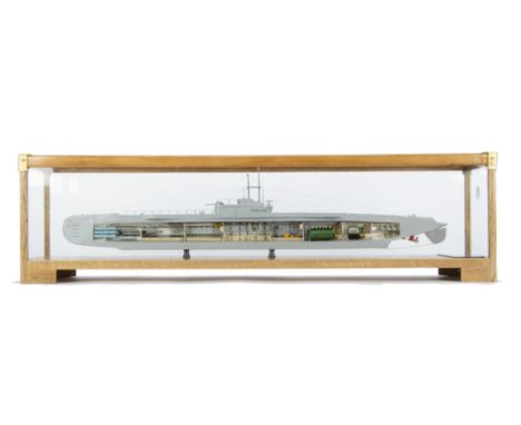 A Fine 3/16th Scale Sectional Model Of Submarine HMS Tabard 342, constructed in wood and metal with exceptional detail to the