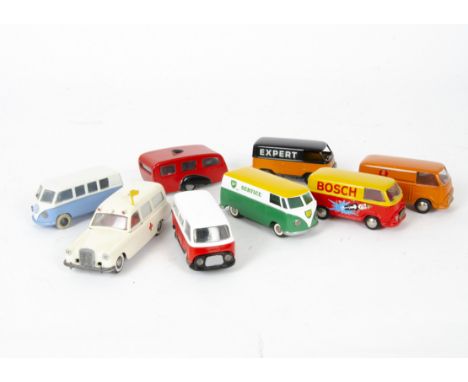 Restored Tekno Commercial Vehicles, including No.419 Ford Taunus 1000 Van (4), Amstel, Expert, Bosch, Postbil, No.405 VW Van 