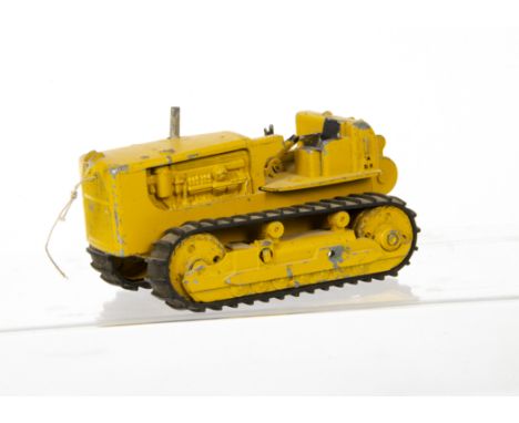A Tri-ang Spot-On No.116 Caterpillar Tractor D9, dark yellow body, black rubber tracks, P-F, lacks blade