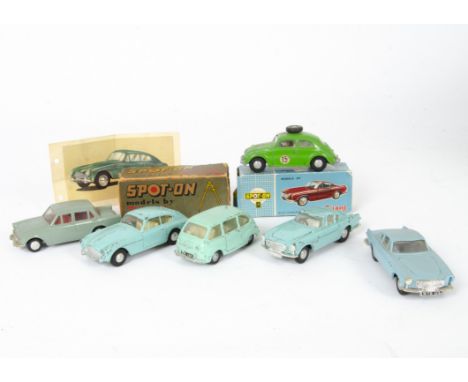 Tri-ang Spot-On No.261 Volvo P1800, turquoise body, white interior, No.113 Aston Martin DB3, turquoise body, off-white interi