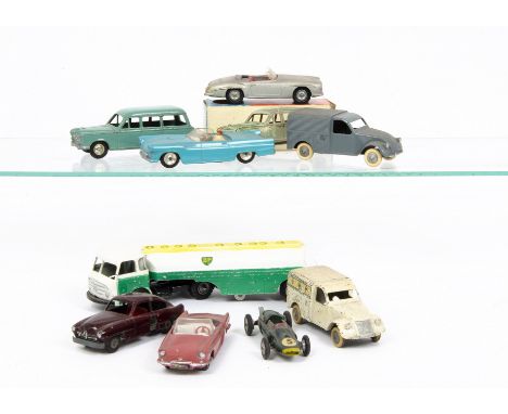 French Diecast, including CIJ Peugeot 403 Ref.3/46, in original box, loose Somua BP Tanker, JRD Citroen 2CV (2), first grey b