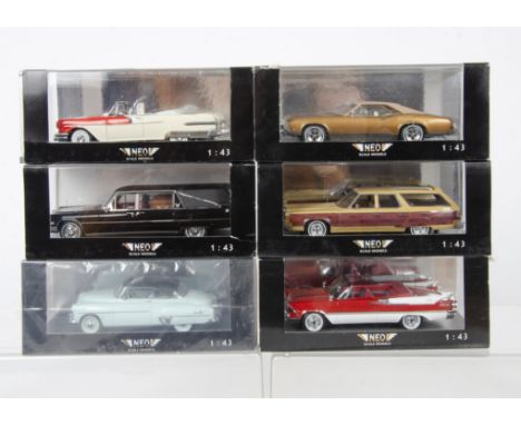 Neo 1:43 Scale Models, including Ford Ltd, Pontiac Bonneville HT Coupe, Buick LeSabre Convertible and seven others, in origin