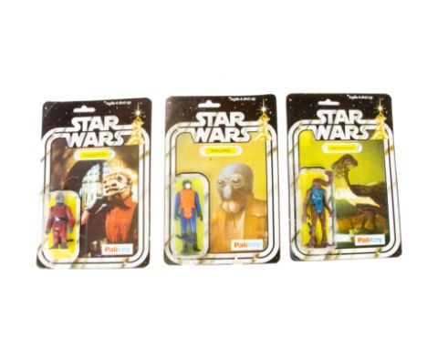 Vintage Star War Palitoy Resealed Action Figures, Hammerhead on punched 20 back card, Walrus Man on punched 20 back card, Sna