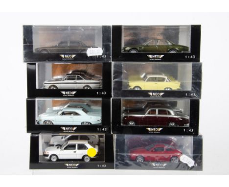 Neo 1:43 Scale Models, including Ford Taunus P6, De Tomaso Deauville, Lloyd Arabella and five others, in original boxes, E, b