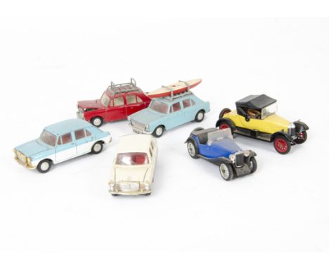 Tri-ang Spot-On Cars, No.274 Morris 1100 with canoe (2), first light blue body, red interior, red/white canoe and paddle, sec