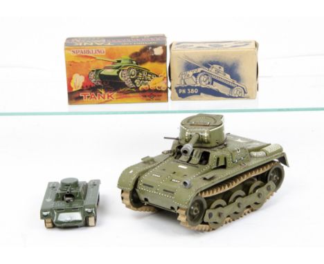 Tinplate Tanks, Philip Niedermeier clockwork Tank PN 380, Daiya (Japan) friction drive Sparkling Tank M-56, in original boxes
