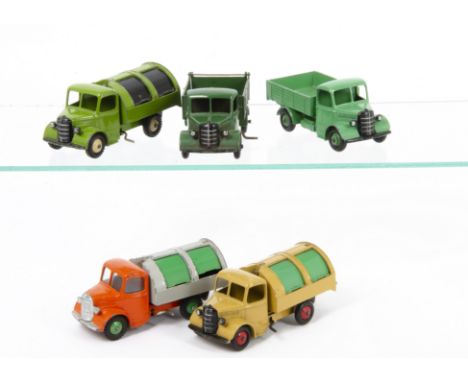 Dinky Toy Bedford~s, 252 Bedford Refuse Wagon (2), first orange cab, grey back, green hubs and shutters, second lime green bo