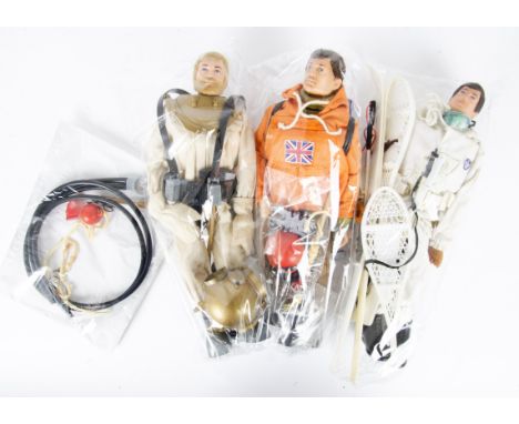 Vintage Action Man Dressed Figures, Deep Sea Diver, Mountain Rescue, Ski Patrol, all with flocked hair and painted eyes, G, a