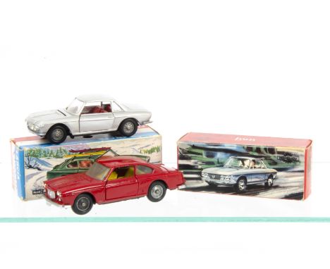 Mercury Art.27 Lancia Fulvia Coupe, silver body, red interior, bare metal hubs, Art.32 Lancia Flavia Coupe Pinin Farina, red 