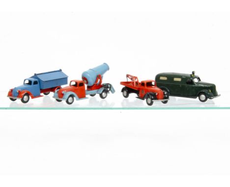 Tekno (Denmark) Commercials, 421 Ford V8 ~ZR~ Tow Truck, red body, black chassis, 423 Ford V8 Garbage Truck, blue body, red c