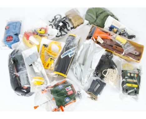 Vintage Action Man/GI Joe Accessories, including River Explorer Boat with engine, out riggers, yellow radio, vaccine case, be