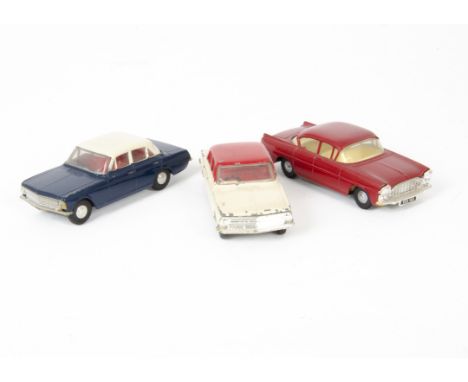 Tri-ang Spot-On Vauxhalls, No.280 Vauxhall PB Cresta (2), first dark blue body, white roof, red interior, second white body, 