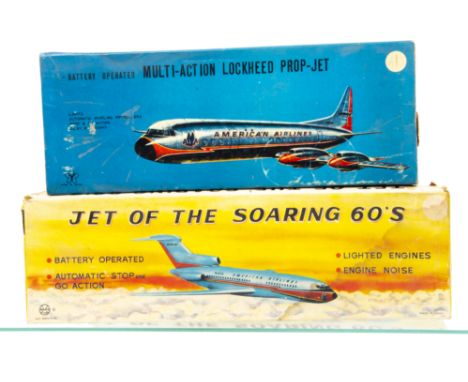 Marx Toys (Japan) Battery-Operated ~Jet Of The Soaring 60s~, tinplate and plastic construction, with similar Yonezawa Multi-A