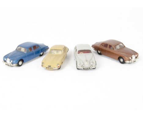 Tri-ang Spot-On Jaguars, No.276 Jaguar ~S~ Type (2), first metallic brown body, second metallic blue body, both with two figu