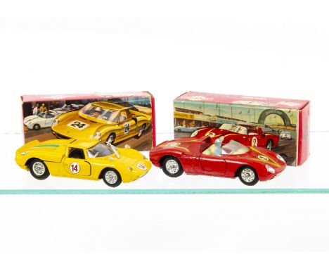 Mercury Art.57 Ferrari Monza, red body, cream interior, RN2, driver, wire wheels, Art.28 Ferrari Prototipo 330 P2, yellow bod