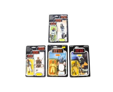 Vintage Star Wars ROTJ Skiff Guard Action Figures, Palitoy/General Mills Tri-Logo Nikto and Weequay on punched 70 back cards,