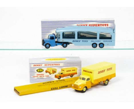 A Dinky Supertoys 982 Pullmore Car Transporter, with detachable Loading Ramp, mid blue cab and hubs, light blue trailer, 930 