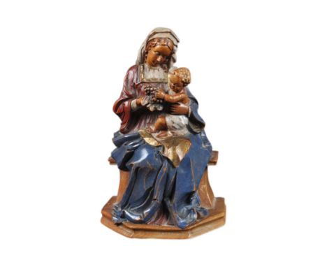 An early - mid 20th Century German / Swiss alpine wood carved figurine depicting Mary the Mother / Madonna and Child Christ. 