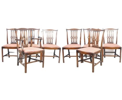 A set of eight 19th Century mahogany Chippendale manner dining chairs. Comprises two carver arm chairs and six standard dinin