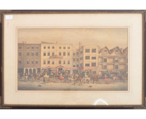 After Maggs - A large 19th century coloured engraving print depicting a local interest Bristol street scene of The Bush Corn 