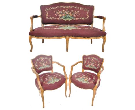 A 19th Century Swedish three pieces walnut framed salon suite comprising of a two seater canape / sofa and matching pair of f