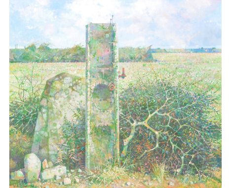 Thomas Donald Plenderleith (1921-1995) - West Pentire Fields - A large 20th Century oil on board landscape scene painting dep