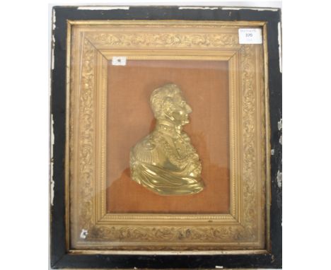 A 19th century Victorian gilt metal portrait relief plaque of Field Marshal Sir Arthur Wellesley, 1st Duke of Wellington, in 