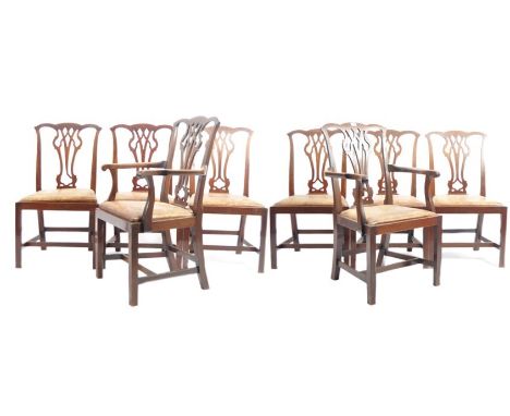 A 19th century mahogany Chippendale manner set of 8 chairs comprising of 2 carvers and 6 chairs. Chair having a pierced vase 
